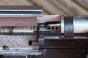 Norinco JW15, bolt closed, firing pin cocked, barrel-to-bolt relationship.